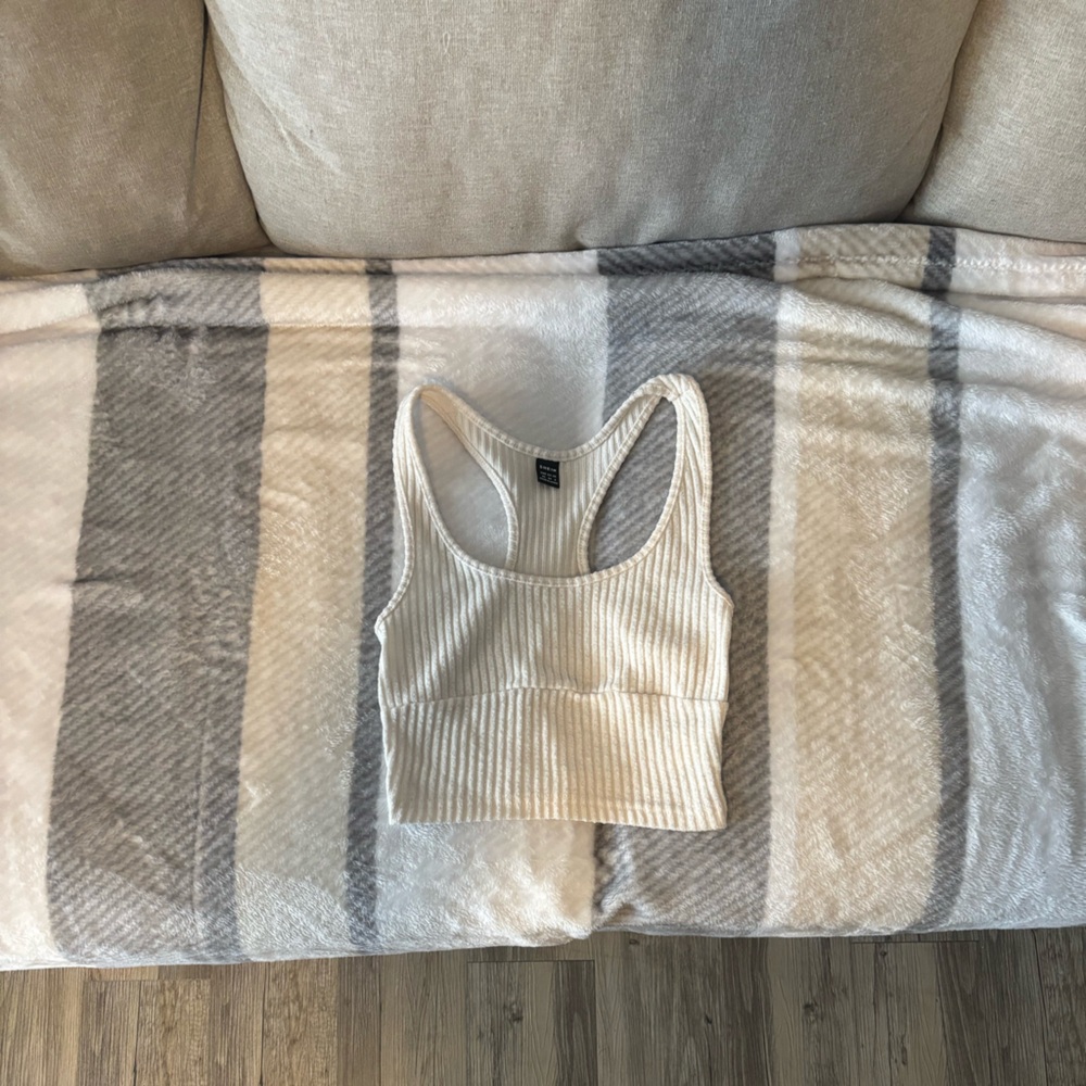 Cream Ribbed Knit Tee